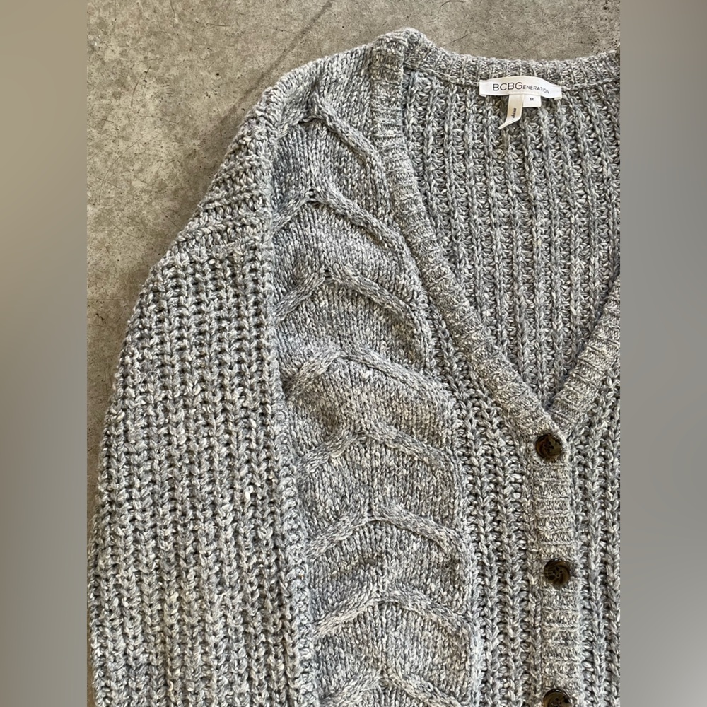 BCBG Heather Gray Cable Knit Sweater